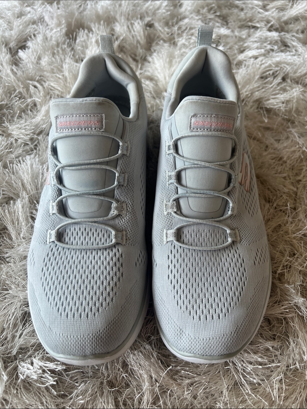 Skechers Womans 9 Light Gray Slip-On Athletic Sneakers with Pink Logo Accents - Picture 3 of 11